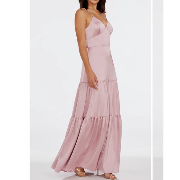 Dress the population tess tiered satin down rose canyon size small - Picture 2 of 12